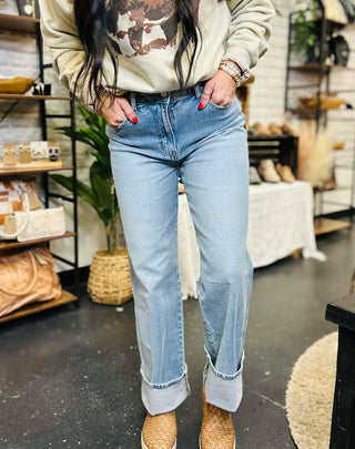 Arlis High Rise Wide Leg Cuffed Jeans-Jeans-Zenana-Motis & Co Boutique, Women's Fashion Boutique in Carthage, Missouri