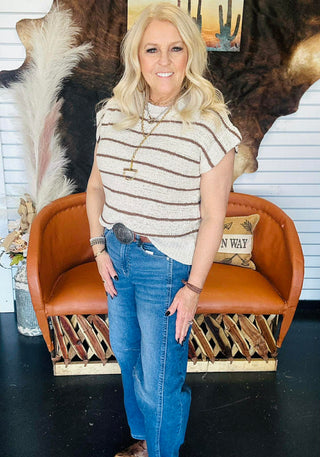 Lori Beige Striped Sweater Top-Sweaters-Very J-Motis & Co Boutique, Women's Fashion Boutique in Carthage, Missouri