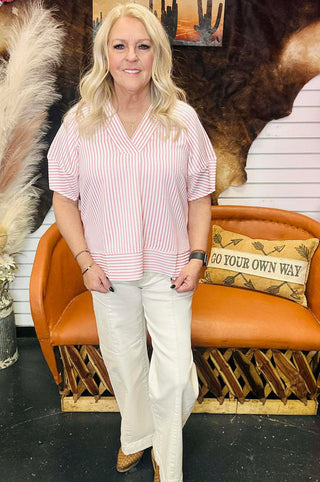 Gracin Pink Striped Short Sleeve Top