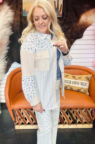 Mia Mix Print Button Front Blouse-Long Sleeves-Very J-Motis & Co Boutique, Women's Fashion Boutique in Carthage, Missouri