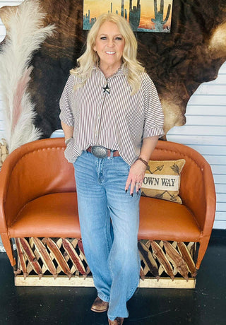 Tess Striped Oversized Blouse - Tan