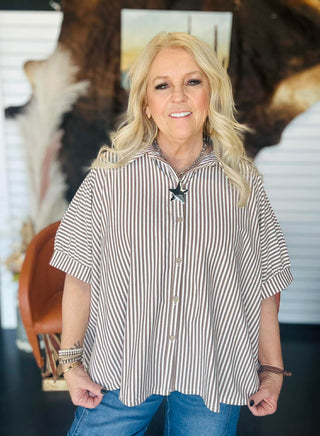Tess Striped Oversized Blouse - Tan