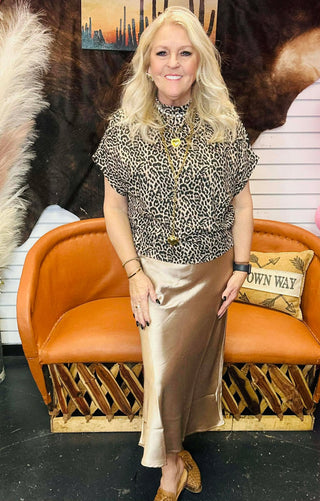 Lacy Leopard Mock Neck Dolman Sleeve Top