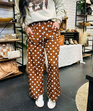 Lance Polka Dot Wide Leg Pants -Brown-Pants-Turquoise Haven-Motis & Co Boutique, Women's Fashion Boutique in Carthage, Missouri
