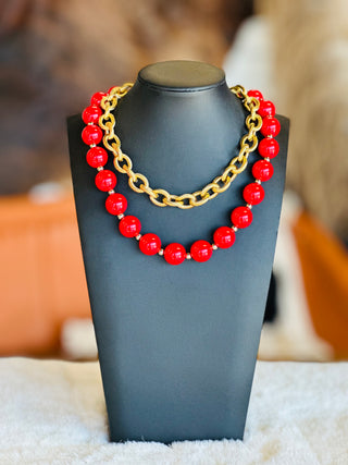 Vinita Chunky Beaded Red Necklace-Necklace-What's Hot-Motis & Co Boutique, Women's Fashion Boutique in Carthage, Missouri
