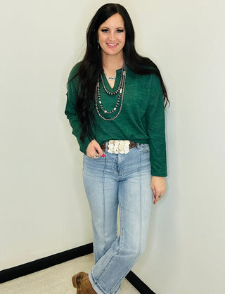 Nicole Notch Neck Green Top-Long Sleeves-blu pepper-Motis & Co Boutique, Women's Fashion Boutique in Carthage, Missouri