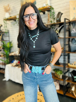 Leather Feelz Black Basic Top-Short Sleeves-2 Fly-Motis & Co Boutique, Women's Fashion Boutique in Carthage, Missouri