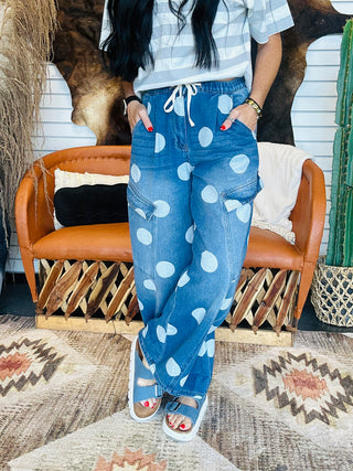 Quentin Polka Dot Denim Barrel Jeans-Jeans-BiBi-Motis & Co Boutique, Women's Fashion Boutique in Carthage, Missouri