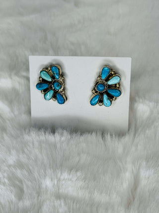 Alicia Turquoise Cluster Earrings-Earrings-Touch of Gallop-Motis & Co Boutique, Women's Fashion Boutique in Carthage, Missouri