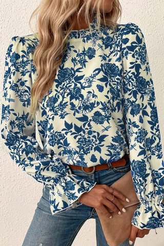 Skyler Blue Floral Print Blouse-Blouses-Motis & CO-Motis & Co Boutique, Women's Fashion Boutique in Carthage, Missouri