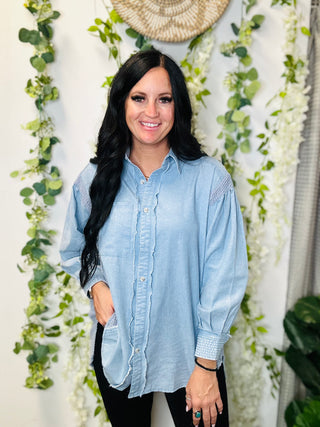 Dani Denim Button Down Top-Long Sleeves-Motis & CO-Motis & Co Boutique, Women's Fashion Boutique in Carthage, Missouri