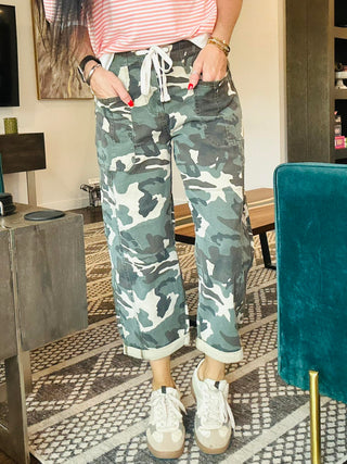 Bender Risen Barrel Camo Pants-Pants-Risen-Motis & Co Boutique, Women's Fashion Boutique in Carthage, Missouri