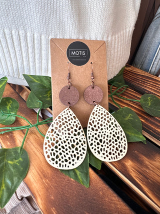 Wooden Leather Tear Drop Earrings-Earrings-MOTIS-Motis & Co Boutique, Women's Fashion Boutique in Carthage, Missouri