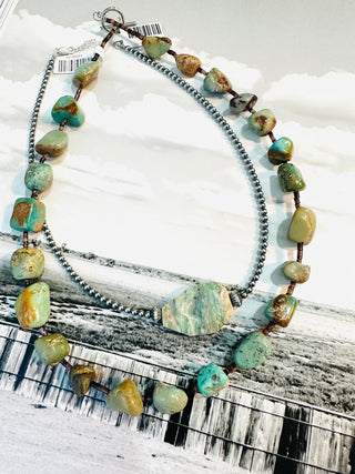 Turquoise Nugget Necklace with Brown Shell