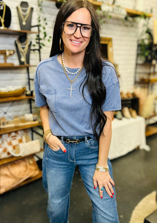 Keep It Simple Pocket Tee Blue-Short Sleeves-Very J-Motis & Co Boutique, Women's Fashion Boutique in Carthage, Missouri