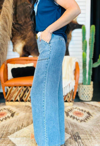 Will Washed Chambray Wide Leg Pants