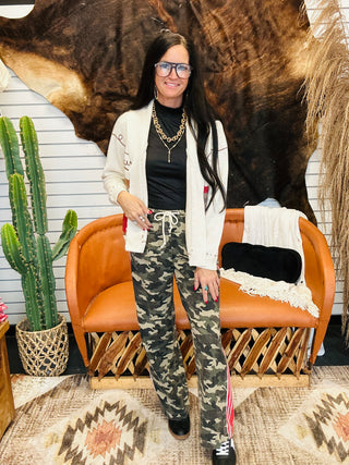 Sebastian Sport Stripe Camo Wide Leg Pants-Pants-Veveret-Motis & Co Boutique, Women's Fashion Boutique in Carthage, Missouri