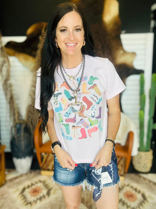 XOXO Cowboy Boot Pink Boxy Tee-Graphic Tees-XOXO ART & Co-Motis & Co Boutique, Women's Fashion Boutique in Carthage, Missouri