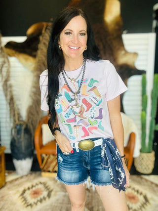 XOXO Cowboy Boot Pink Boxy Tee-Graphic Tees-XOXO ART & Co-Motis & Co Boutique, Women's Fashion Boutique in Carthage, Missouri