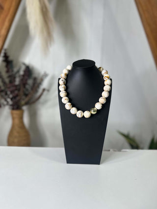 Savannah Chunky Cream Marble Beaded Necklace-Necklace-What's Hot-Motis & Co Boutique, Women's Fashion Boutique in Carthage, Missouri