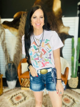 XOXO Cowboy Boot Pink Boxy Tee-Graphic Tees-XOXO ART & Co-Motis & Co Boutique, Women's Fashion Boutique in Carthage, Missouri
