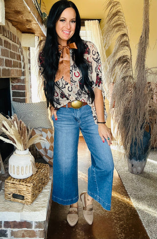 Westy Horseman Short Sleeve Blouse-Short Sleeves-2 Fly-Motis & Co Boutique, Women's Fashion Boutique in Carthage, Missouri