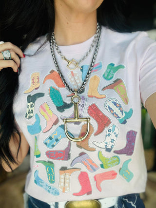 XOXO Cowboy Boot Pink Boxy Tee-Graphic Tees-XOXO ART & Co-Motis & Co Boutique, Women's Fashion Boutique in Carthage, Missouri