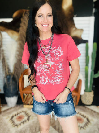 XOXO Western Toile Boxy Graphic Tee-Graphic Tees-XOXO ART & Co-Motis & Co Boutique, Women's Fashion Boutique in Carthage, Missouri