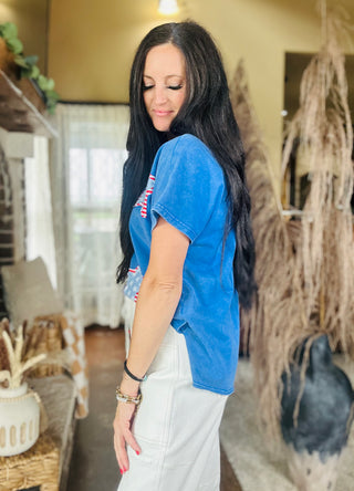 Pam Patriotic Patchwork Star Top-Short Sleeves-Pretty Bash-Motis & Co Boutique, Women's Fashion Boutique in Carthage, Missouri