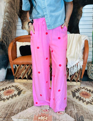 Pauly Pink Polka Dot Wide Leg Pants-Pants-Entro-Motis & Co Boutique, Women's Fashion Boutique in Carthage, Missouri