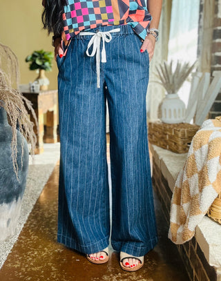 Spencer Pin Striped Wide Leg Jeans-Jeans-Risen-Motis & Co Boutique, Women's Fashion Boutique in Carthage, Missouri