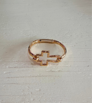 Hammered Cross Spring Bracelet-Bracelets-Motis & CO-Motis & Co Boutique, Women's Fashion Boutique in Carthage, Missouri