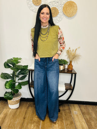 Amie Garment Dyed Muscle Tee - Green-Short Sleeves-S&S-Motis & Co Boutique, Women's Fashion Boutique in Carthage, Missouri