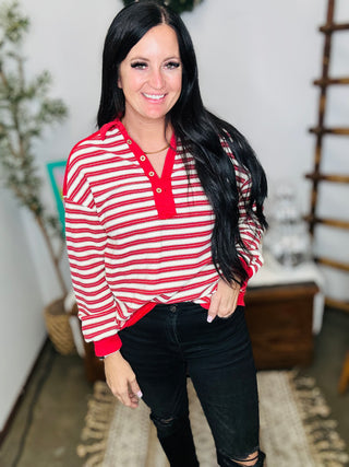 Valorie Red Strip Pullover-Pullovers-Motis & CO-Motis & Co Boutique, Women's Fashion Boutique in Carthage, Missouri