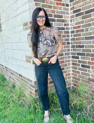 Ten Gallon Drip Sheer Western Blouse-Short Sleeves-2 Fly-Motis & Co Boutique, Women's Fashion Boutique in Carthage, Missouri
