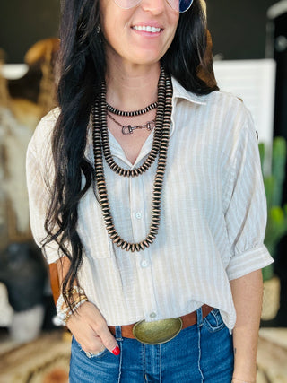 Jamie Striped Button Down Blouse-Short Sleeves-blu pepper-Motis & Co Boutique, Women's Fashion Boutique in Carthage, Missouri
