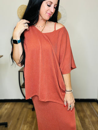 Flowy Poncho Style Top Maxi Dress Set in Rust - Eva-Dresses-Dear Scarlett-Motis & Co Boutique, Women's Fashion Boutique in Carthage, Missouri