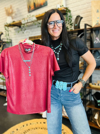 Leather Feelz Black Basic Top-Short Sleeves-2 Fly-Motis & Co Boutique, Women's Fashion Boutique in Carthage, Missouri