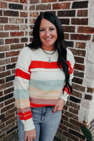 Kelly Multi Color Striped Sweater-Sweaters-MOTIS-Motis & Co Boutique, Women's Fashion Boutique in Carthage, Missouri