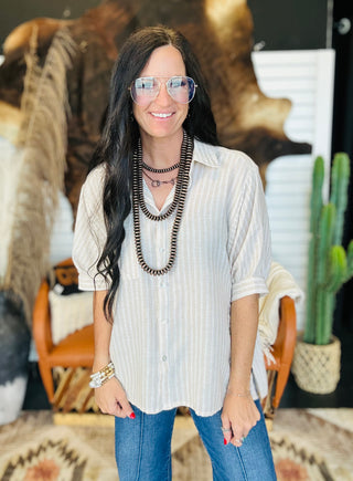 Jamie Striped Button Down Blouse-Short Sleeves-blu pepper-Motis & Co Boutique, Women's Fashion Boutique in Carthage, Missouri