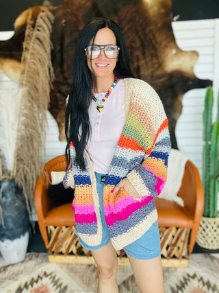 Rae Rainbow Chunky Knit Cardigan - Bright-Cardigans-Listicle-Motis & Co Boutique, Women's Fashion Boutique in Carthage, Missouri
