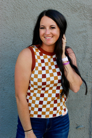 Keeping Score Checkered Tank-Tanks-Ave-Motis & Co Boutique, Women's Fashion Boutique in Carthage, Missouri