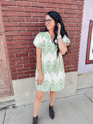 Vivian Green Printed Dress With Pockets-Dresses-GiGiO-Motis & Co Boutique, Women's Fashion Boutique in Carthage, Missouri