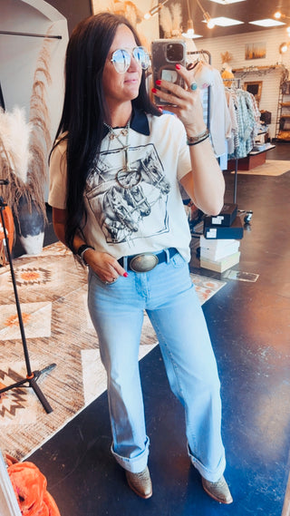 XOXO Three Horses Boxy Graphic Tee-Graphic Tees-XOXO ART & Co-Motis & Co Boutique, Women's Fashion Boutique in Carthage, Missouri
