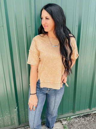 Liz Oversized Vintage Washed Top Mocha-Short Sleeves-Very J-Motis & Co Boutique, Women's Fashion Boutique in Carthage, Missouri