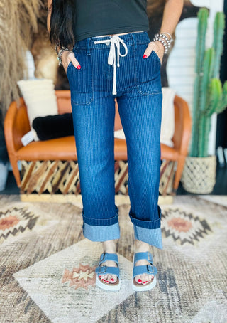 Porter Pinstriped Wide Leg Jeans