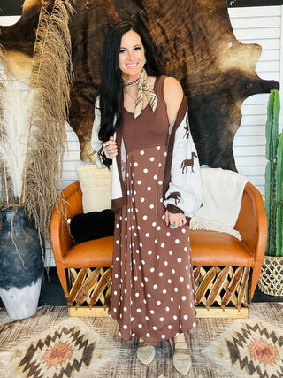 Porsha Polka Dot Brown Dress-Dresses-Jodifl-Motis & Co Boutique, Women's Fashion Boutique in Carthage, Missouri