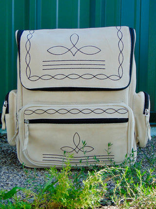 Boot Stitch Leather Backpack Cream-Backpacks-Western Linen-Motis & Co Boutique, Women's Fashion Boutique in Carthage, Missouri