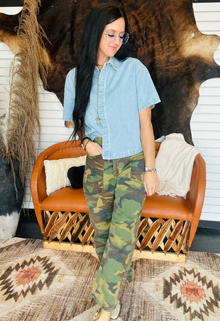 Blaze Boxy Denim Button Up Top-Short Sleeves-Risen-Motis & Co Boutique, Women's Fashion Boutique in Carthage, Missouri