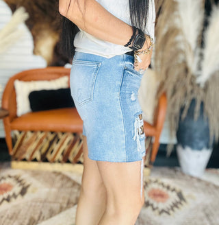 Lucy Leopard Patch Destroyed Cut Off Shorts-Shorts-Lucky & Blessed-Motis & Co Boutique, Women's Fashion Boutique in Carthage, Missouri